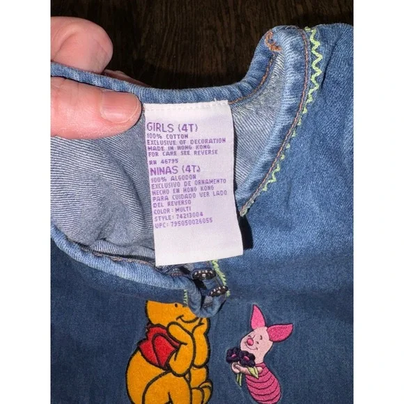 Vintage Disney Winnie the Pooh Denim Jumper Dress 4t Rare Piglet Y2K embroidered - Picture 4 of 5